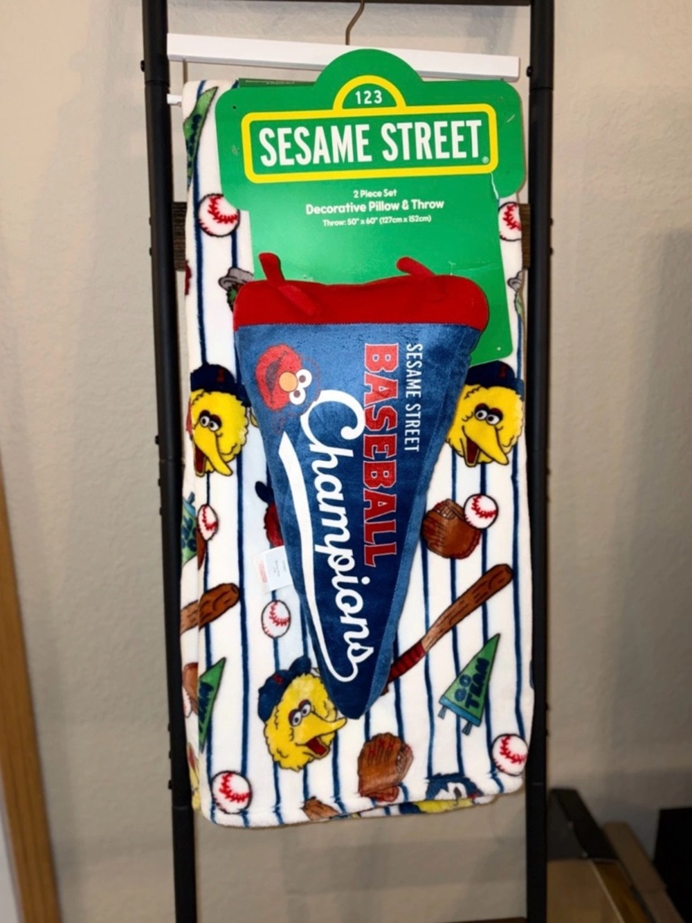 Sesame Street Baseball Champions Throw Blanket & Pillow Set Big Bird Elmo NWT
